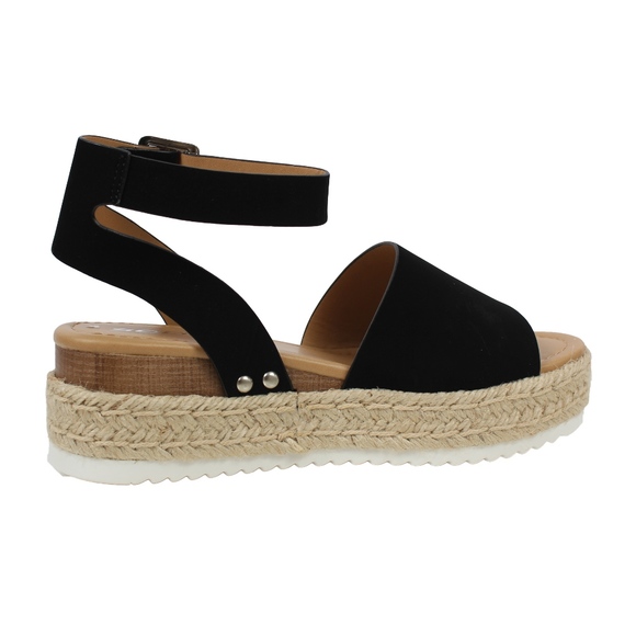 Black Open Toe Halter Ankle Strap Espadrille - Picture 3 of 5